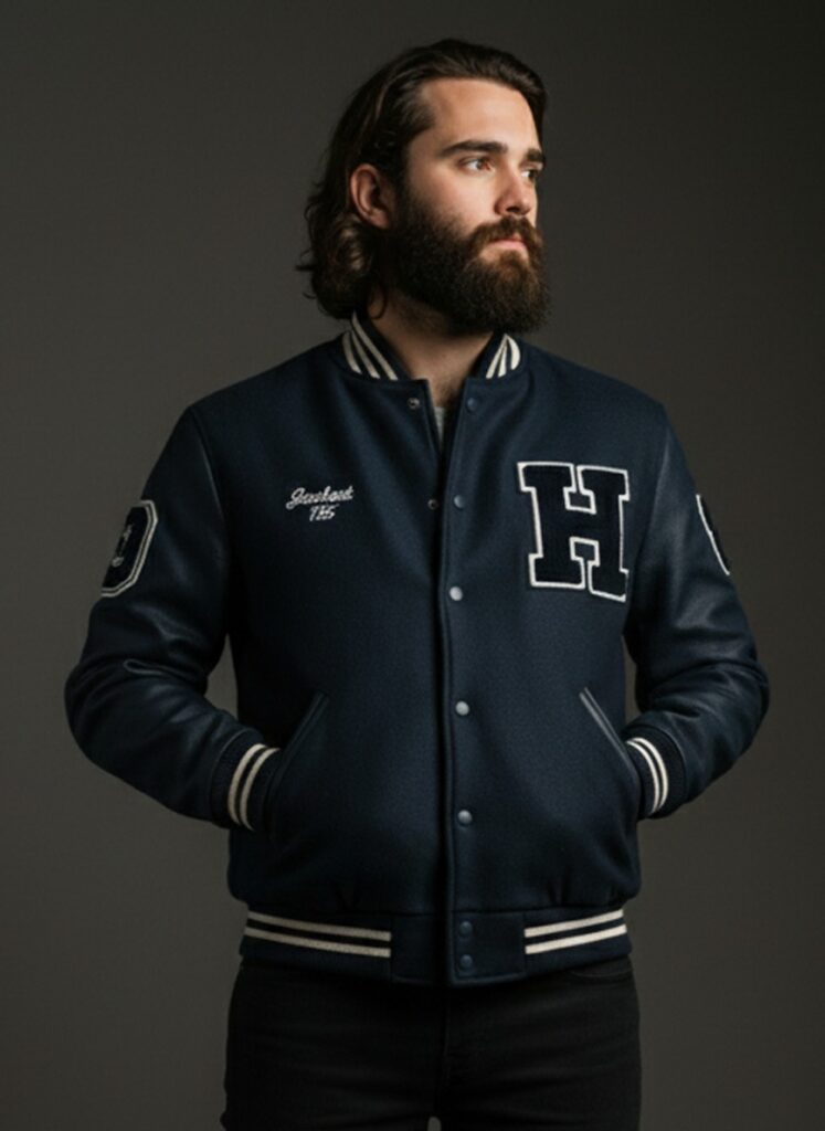 h varsity jacket blue